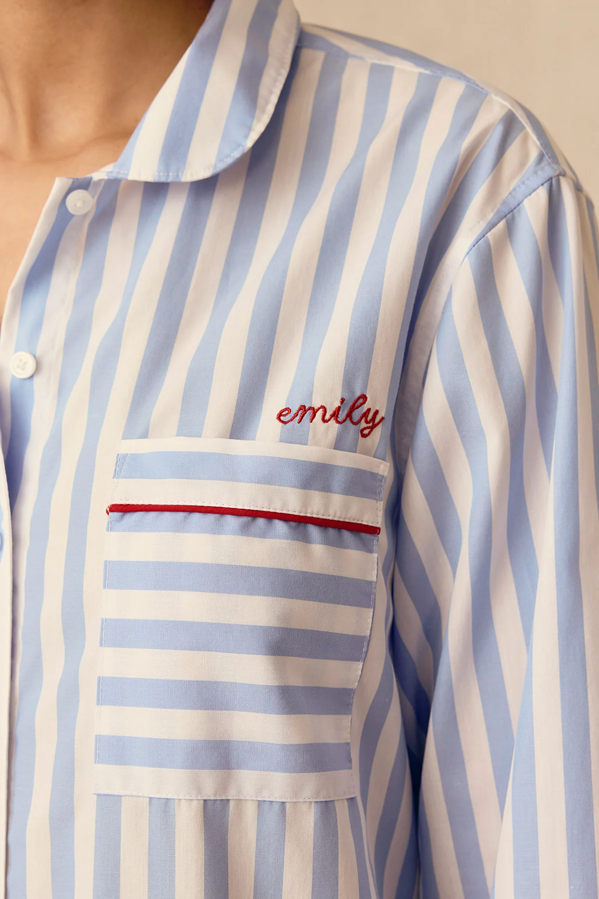 Poplin Piped Nightgown in Baltic Blue Beam Stripe - Image 4