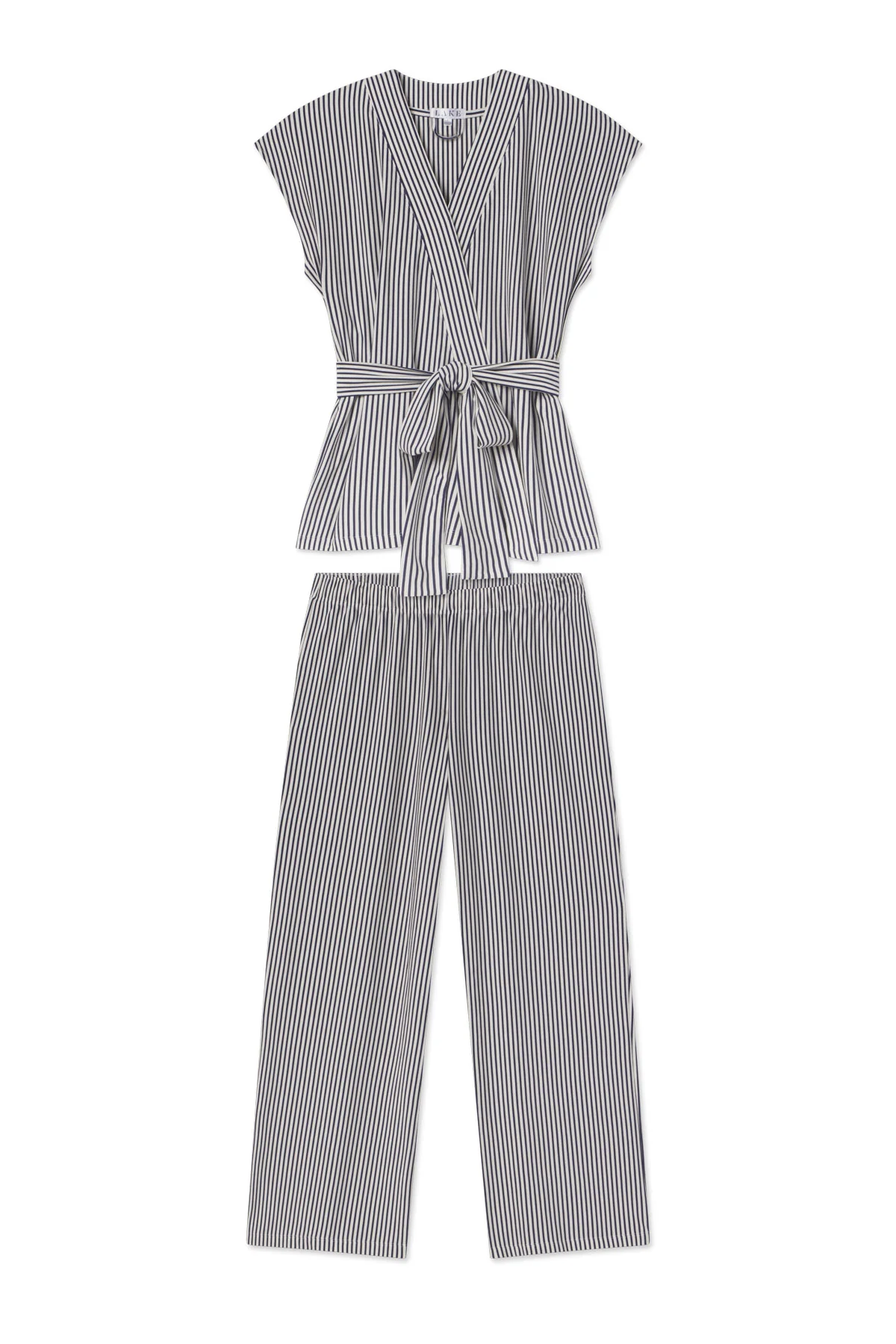 DreamModal® Short Sleeve Kimono Pajama Set in Blue Depths Pencil Stripe