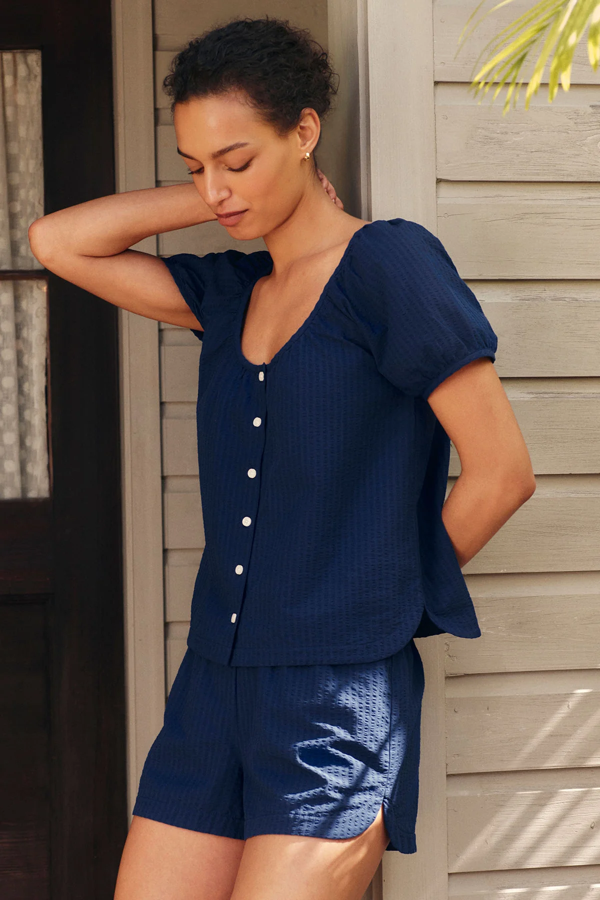 Charlie Shorts Set in Blue Depths Seersucker - Image 3