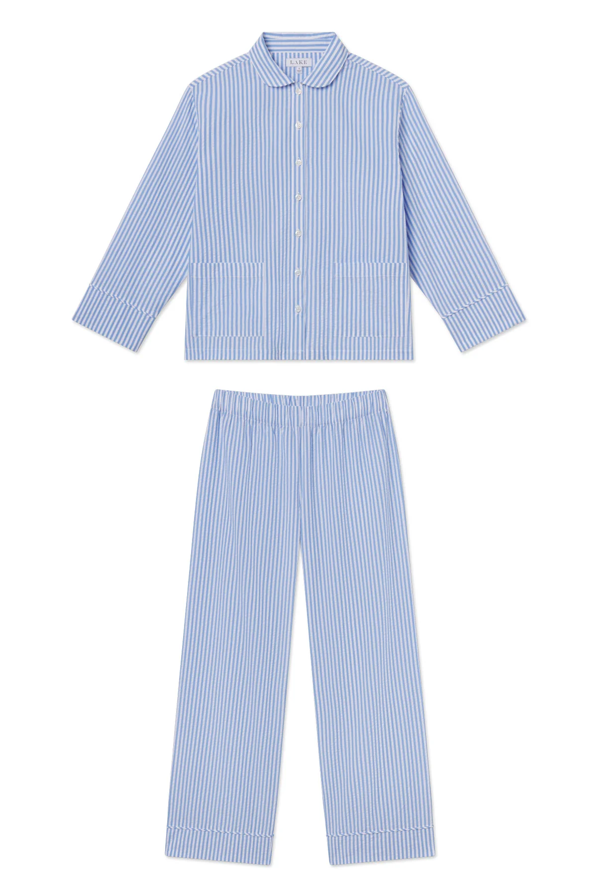 Georgie Pocket Pants Set in Blue Seersucker