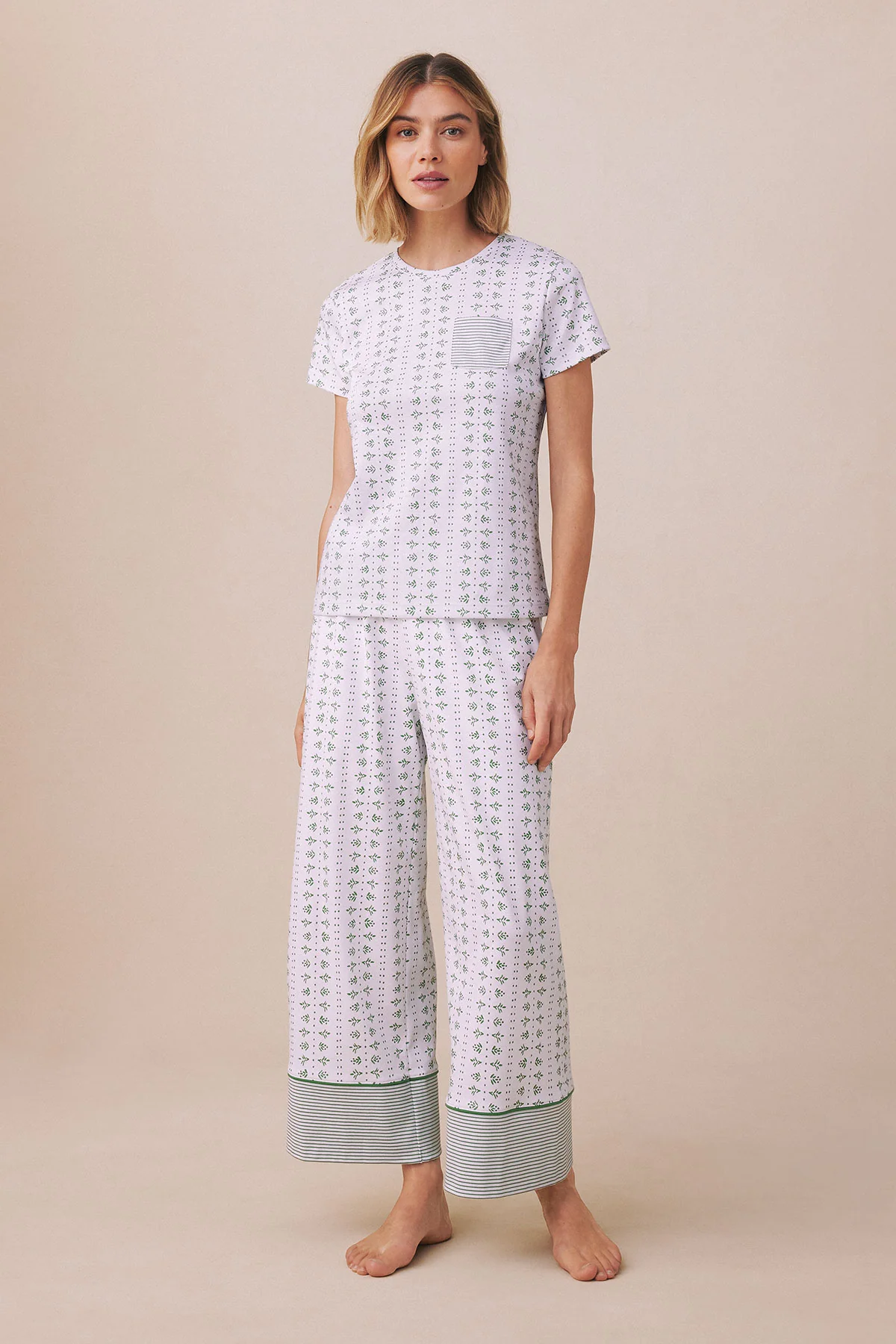 Pima Crew Wide Leg Pajama Set in Comfrey Garden Arbor - Image 2