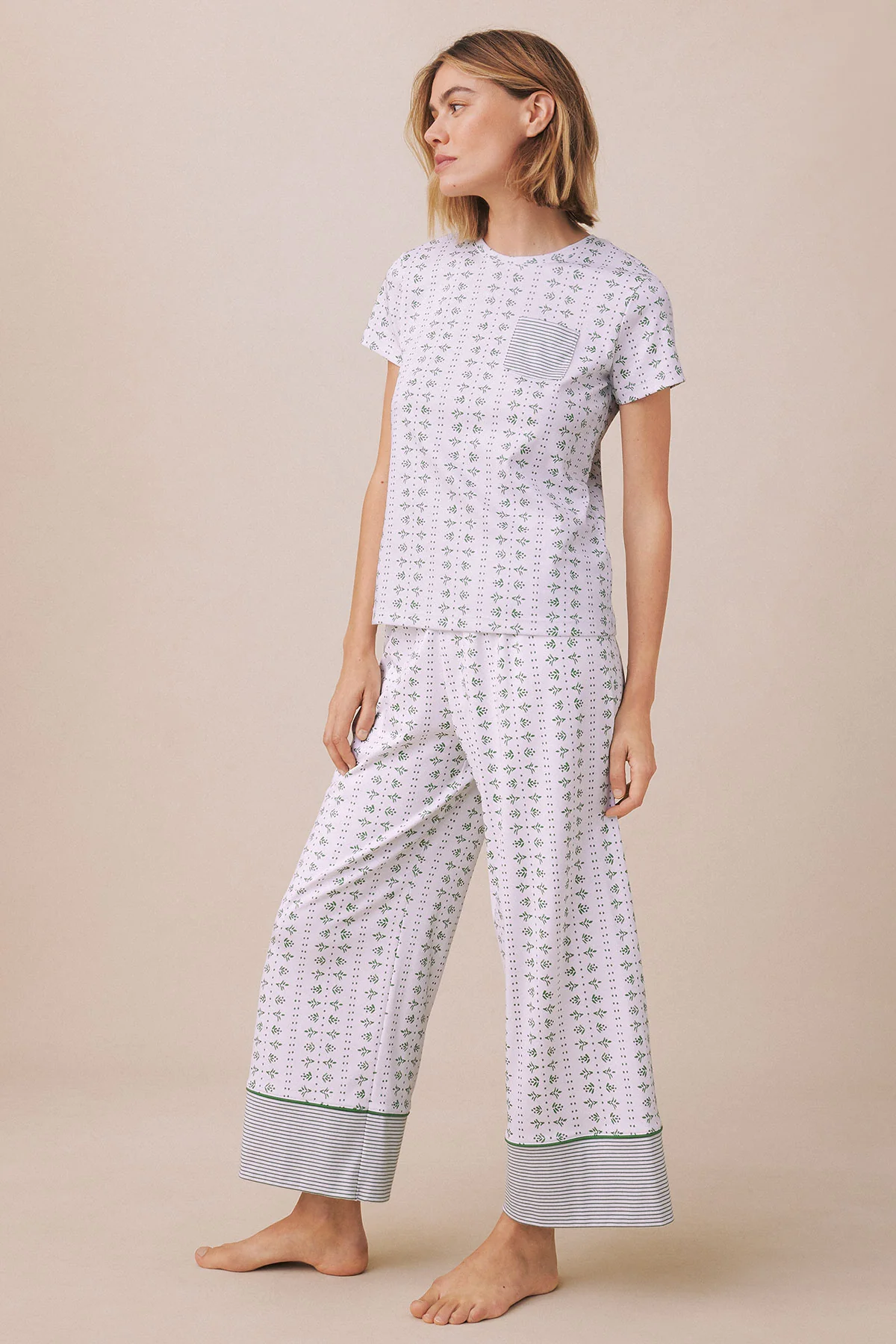 Pima Crew Wide Leg Pajama Set in Comfrey Garden Arbor - Image 4