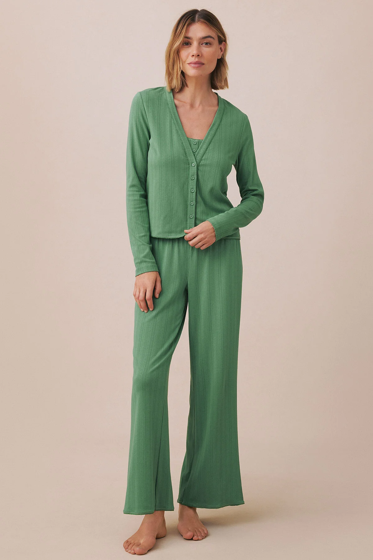 Pointelle Cardigan Three-Piece Set in Comfrey - Image 4