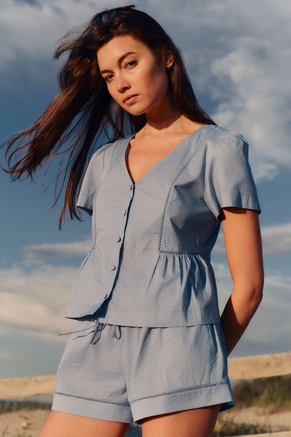 Celeste Shorts Set in Dusty Blue - Image 3