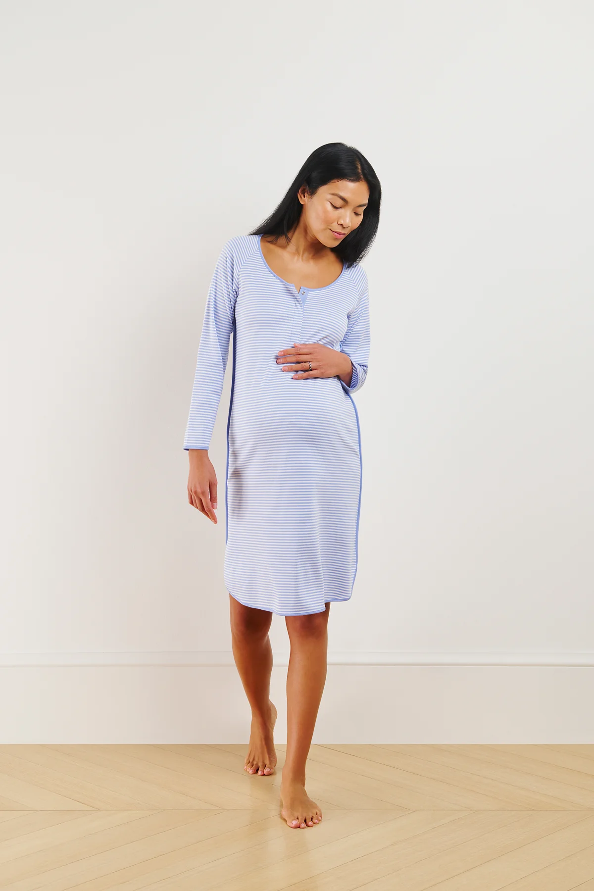 Pima Maternity Long Sleeve Nightgown in Hydrangea - Image 4
