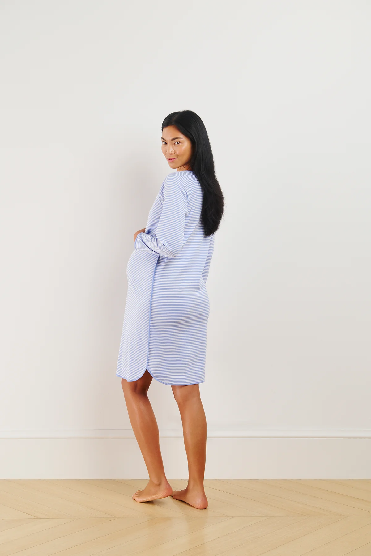 Pima Maternity Long Sleeve Nightgown in Hydrangea - Image 5