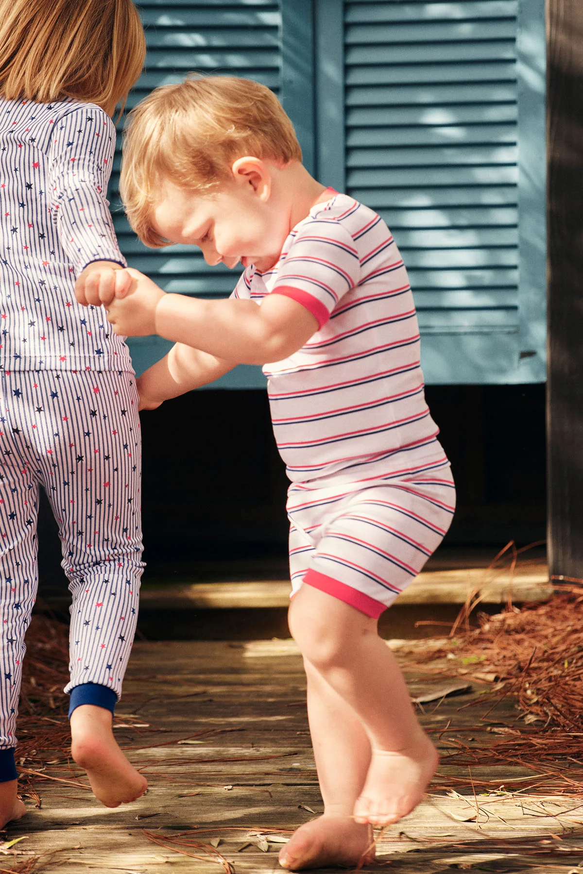 Kids Shorts Set in Lapis Bicolor Tidal Stripe - Image 2