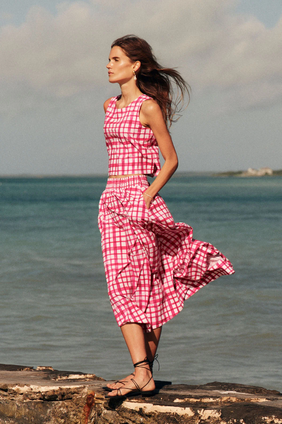 Terrace Skirt Set in Magenta Painterly Gingham - Image 3