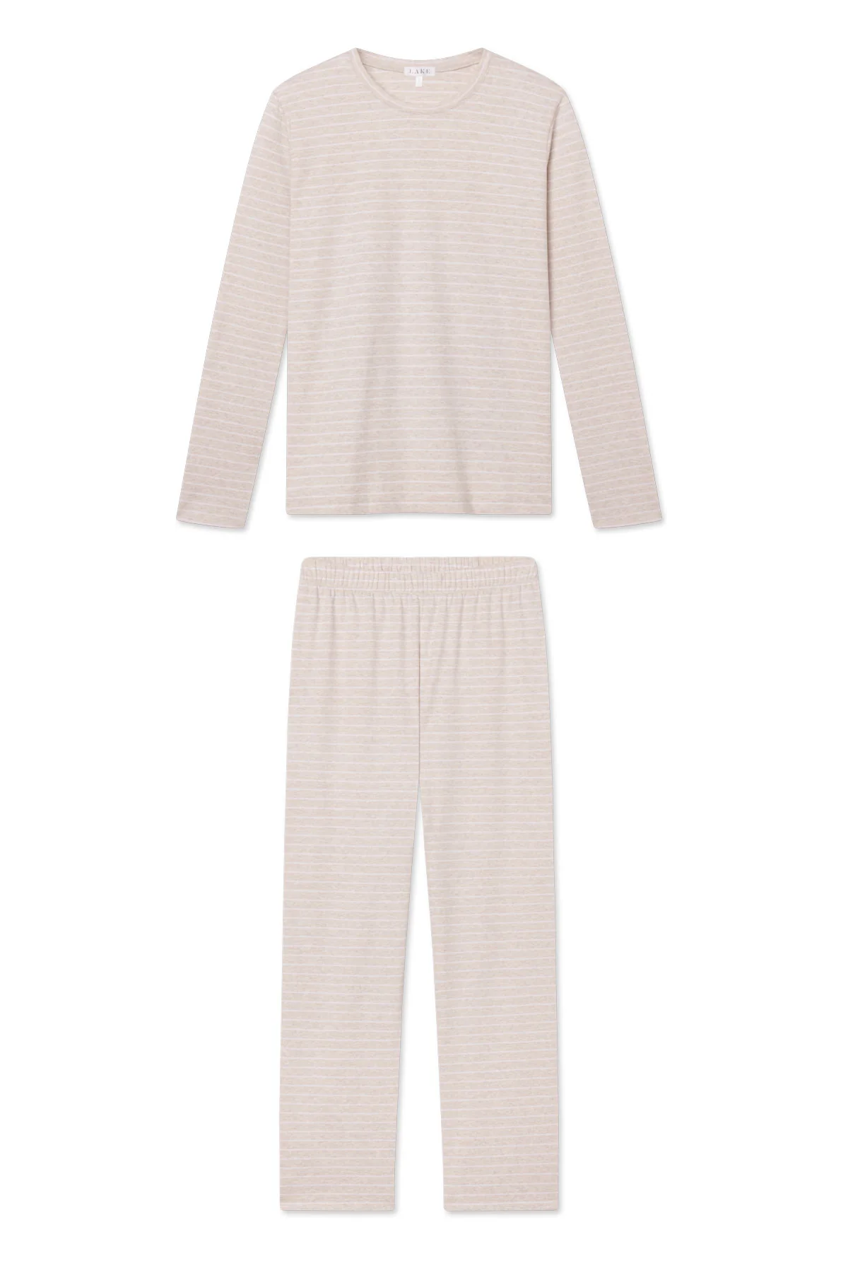 Pima Crew Long-Long Set in Oat Heather Rowing Stripe