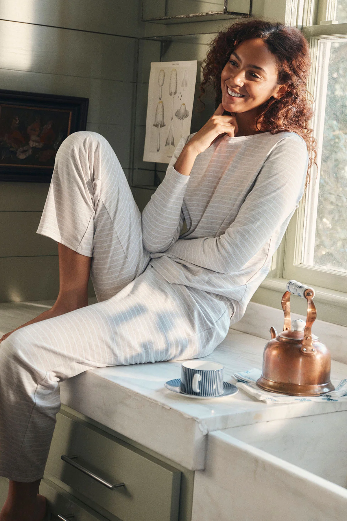 Pima Crew Long-Long Set in Oat Heather Rowing Stripe - Image 3