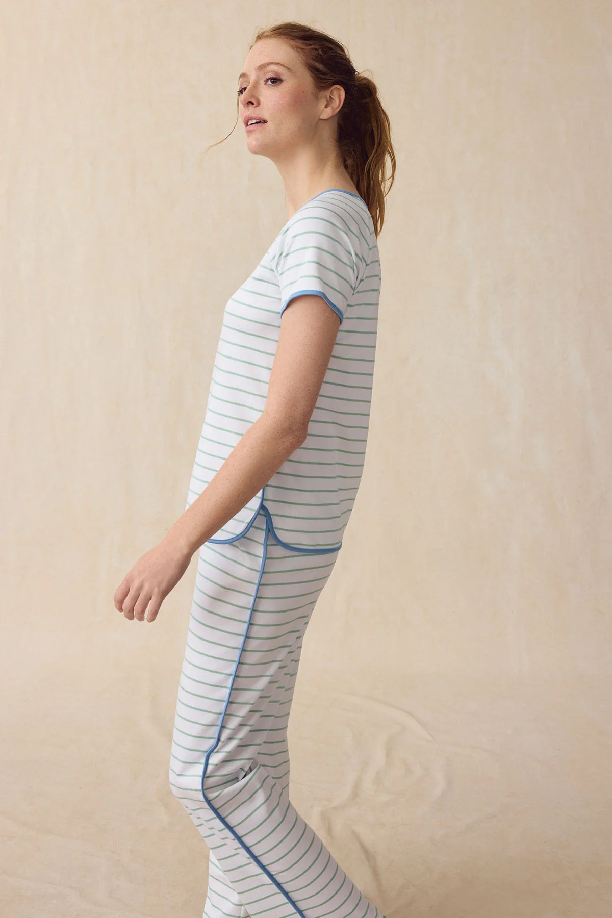 Pima Short-Long Set in Parisian Green Club Stripe - Image 4