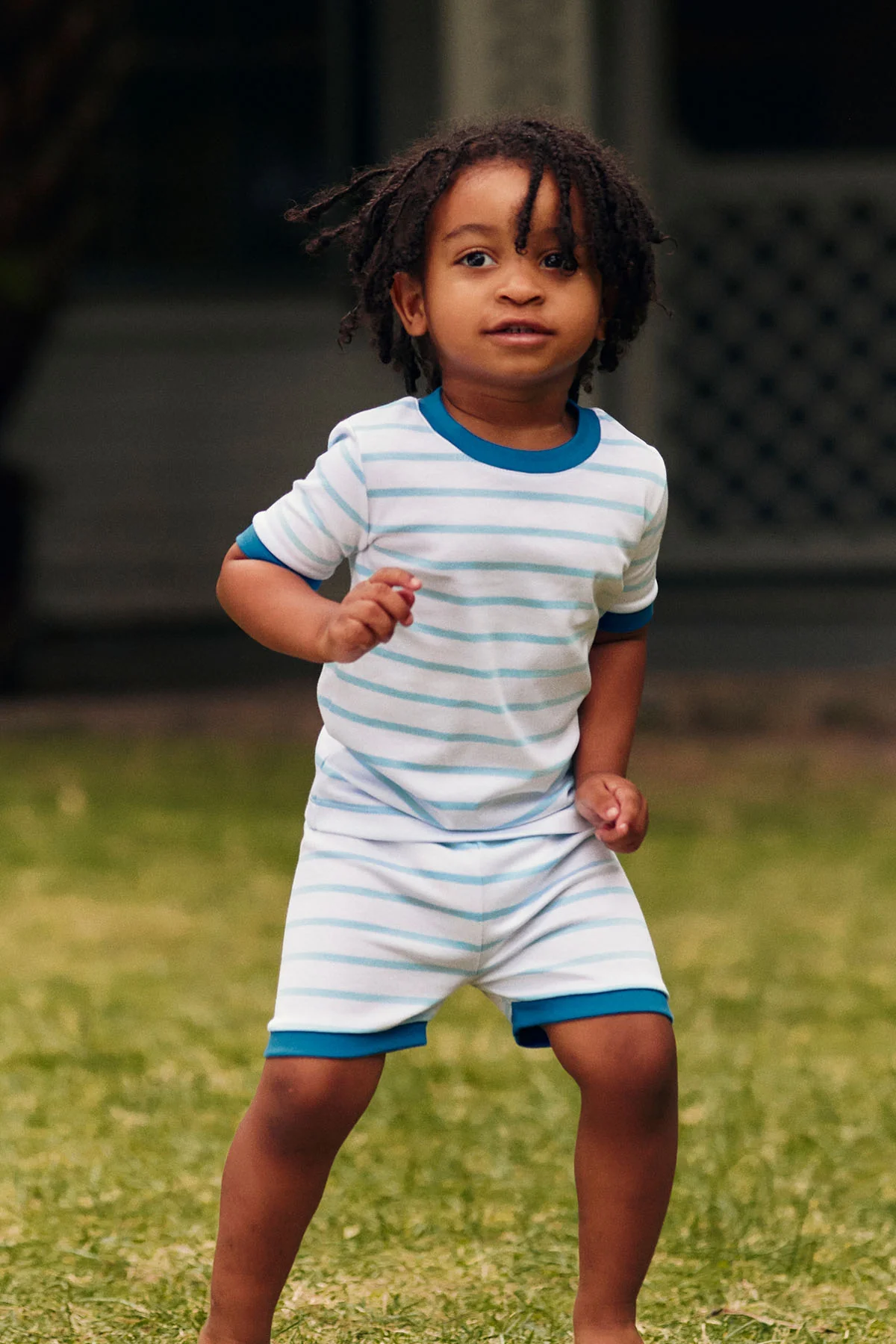 Kids Shorts Set in Salt Spray Anchor Stripe - Image 4