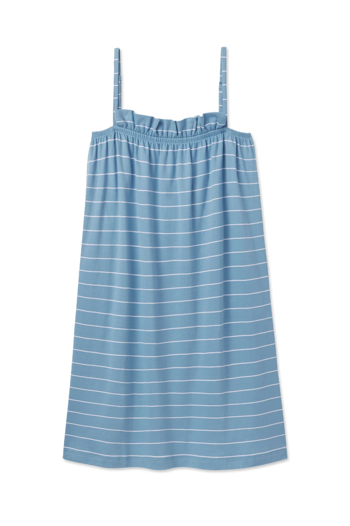 Pima Ruffle Nightgown in Serene Blue Boating Stripe