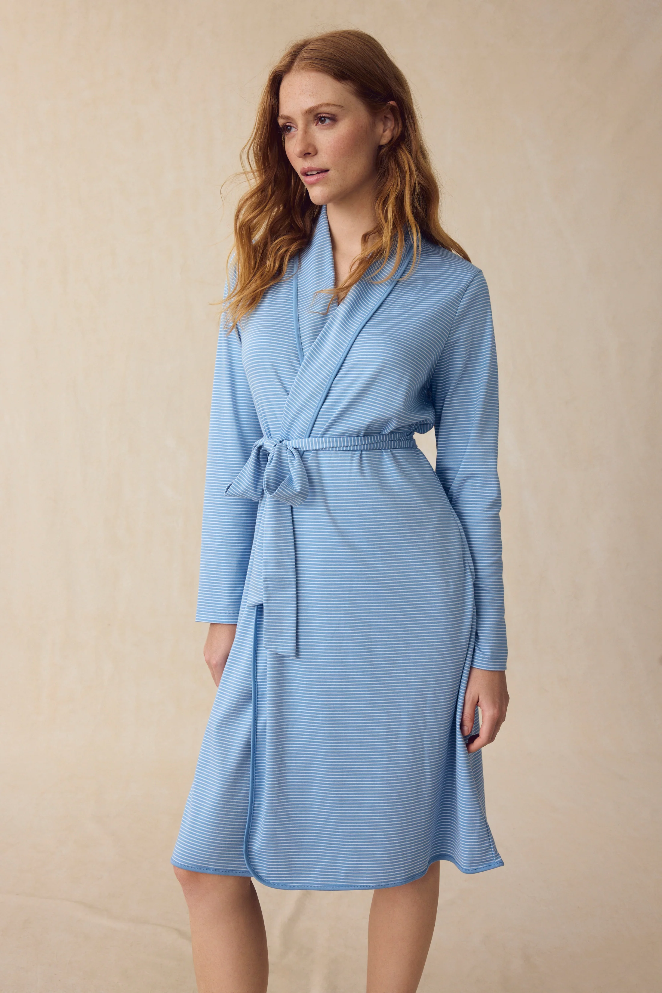 Pima Robe in Serene Blue Stripe - Image 2