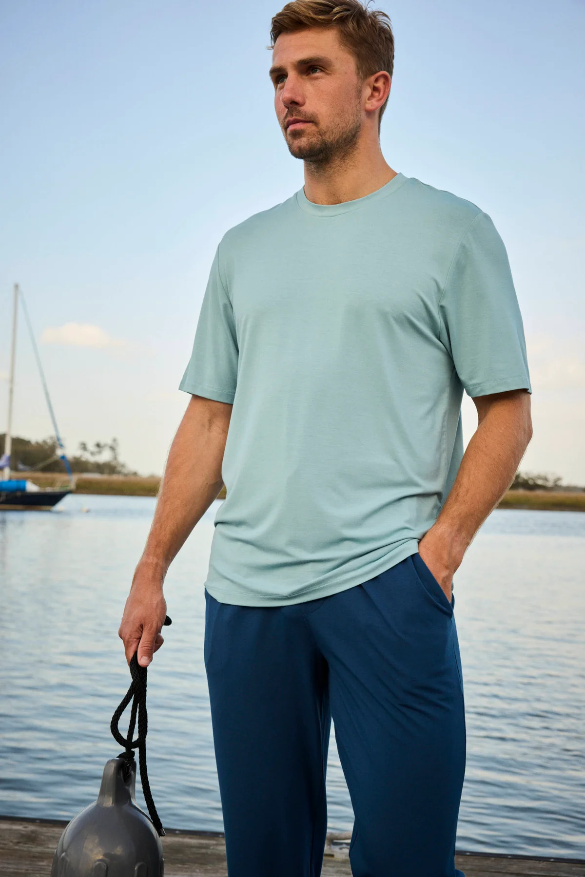 Men's Short Sleeve Bamboo Tee in Stone Blue - Image 2