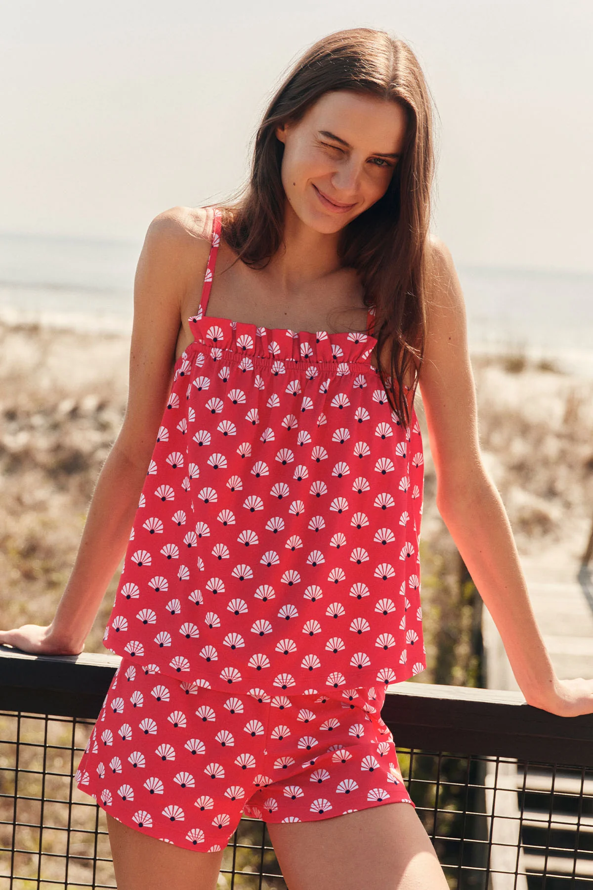 Pima Ruffle Shorts Set in Tart Scallop Shell - Image 3