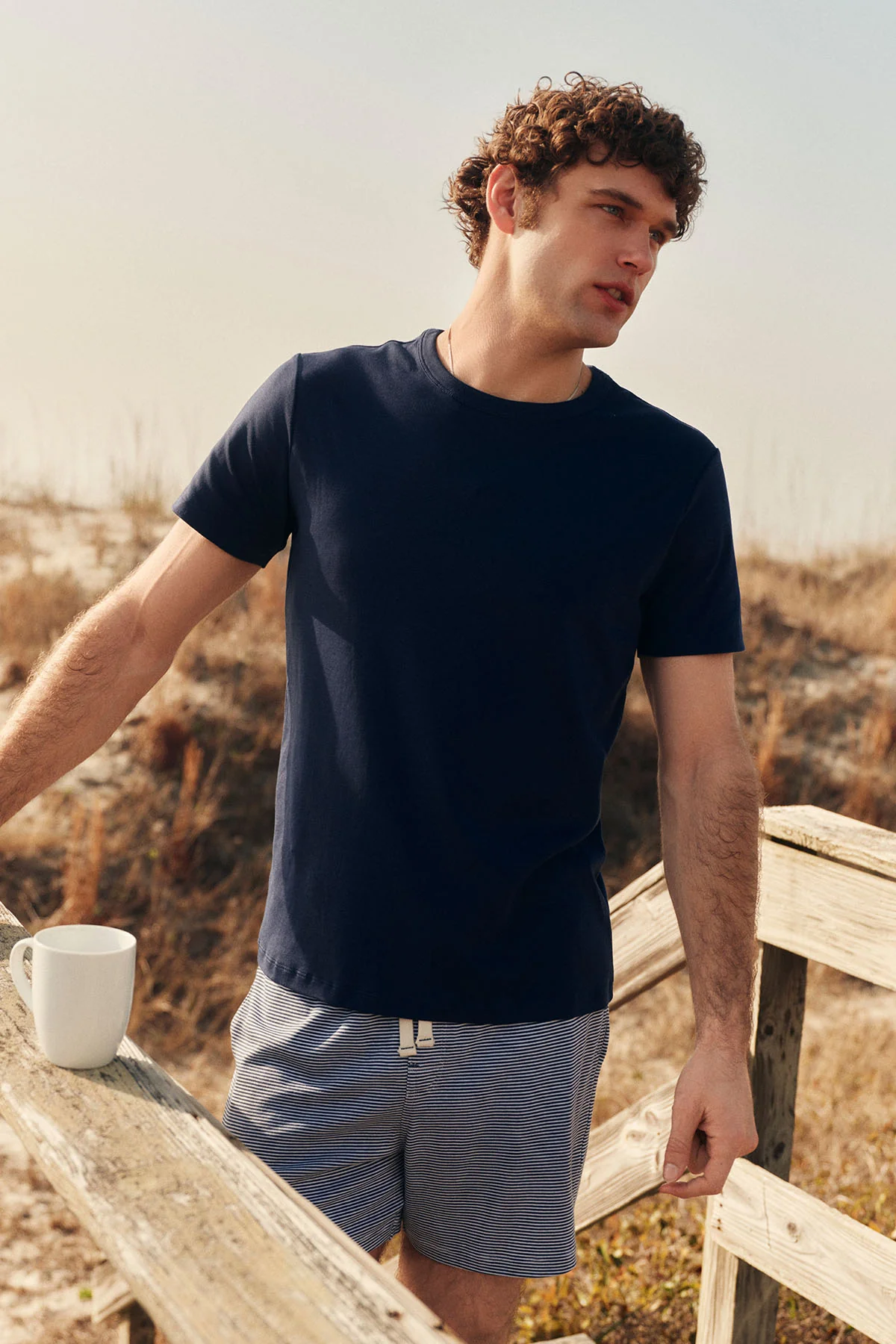 Men's Pima Sleep Shorts Set in True Navy - Image 3