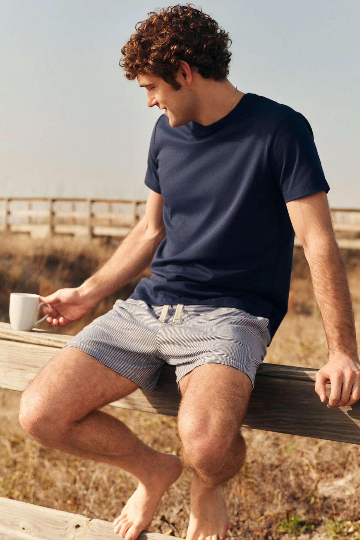 Men's Pima Sleep Shorts Set in True Navy - Image 4